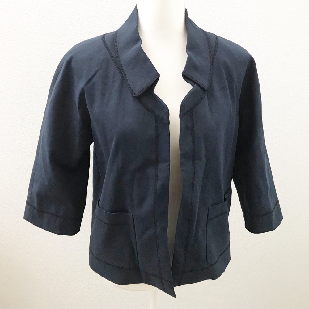 WORTH navy open blazer 3/4 sleeve cotton spandex 4